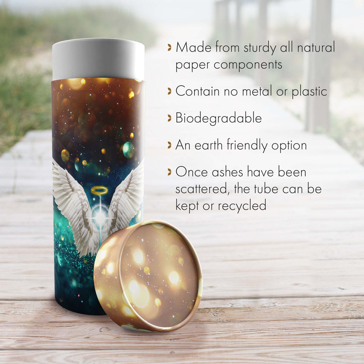 Commemorative Cremation Urns Guardian Angel (Teal) - Biodegradable &amp; Eco Friendly Burial or Scattering Urn / Tube