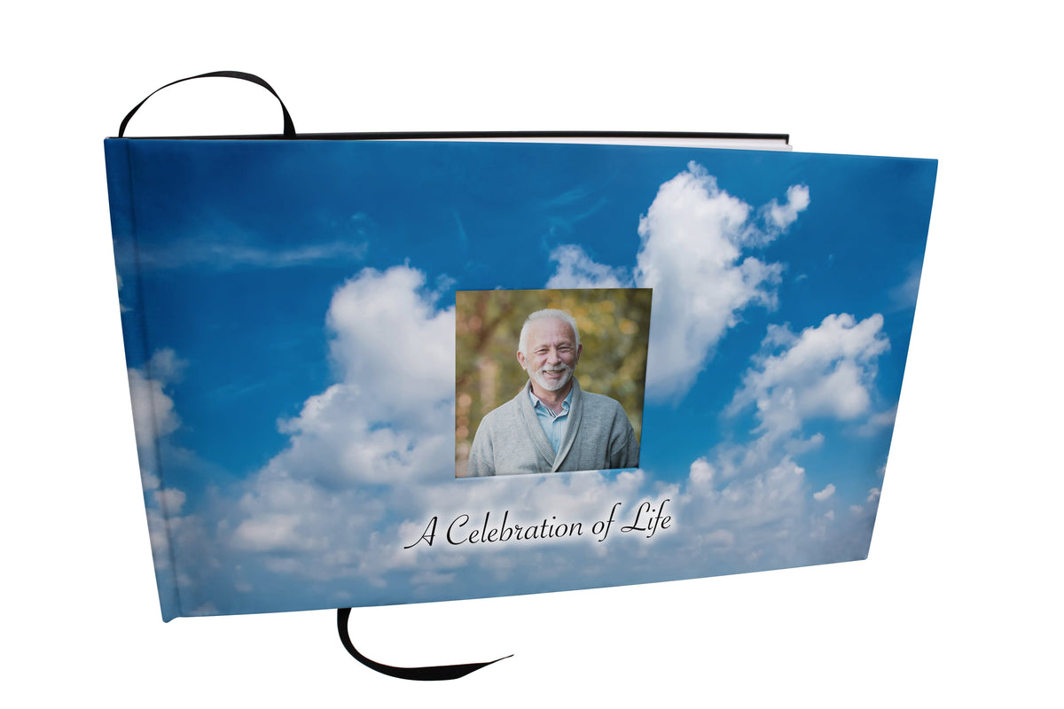 Commemorative Cremation Urns Heavenly Clouds Matching Themed &#39;Celebration of Life&#39; Guest Book for Funeral or Memorial Service