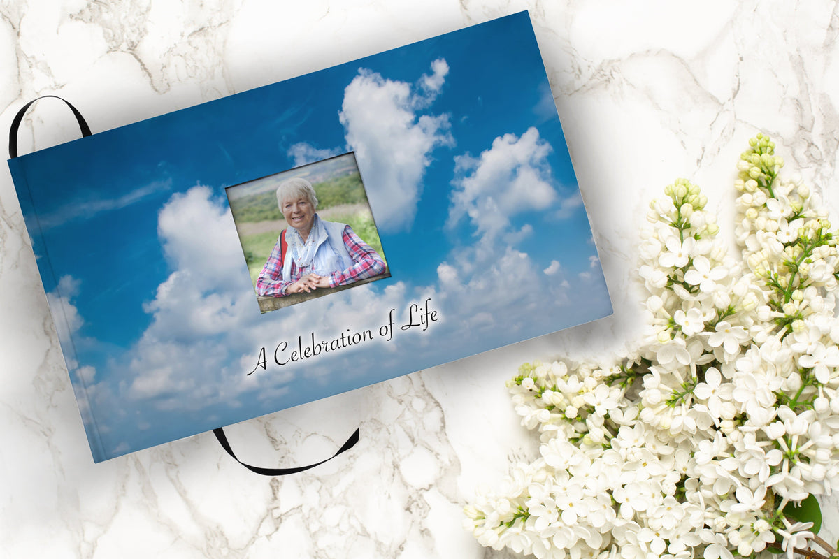 Commemorative Cremation Urns Heavenly Clouds Matching Themed &#39;Celebration of Life&#39; Guest Book for Funeral or Memorial Service