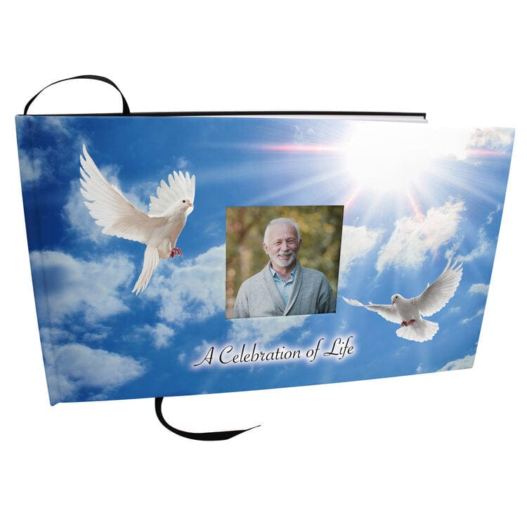 Commemorative Cremation Urns Holy Dove Matching Themed &#39;Celebration of Life&#39; Guest Book for Funeral or Memorial Service