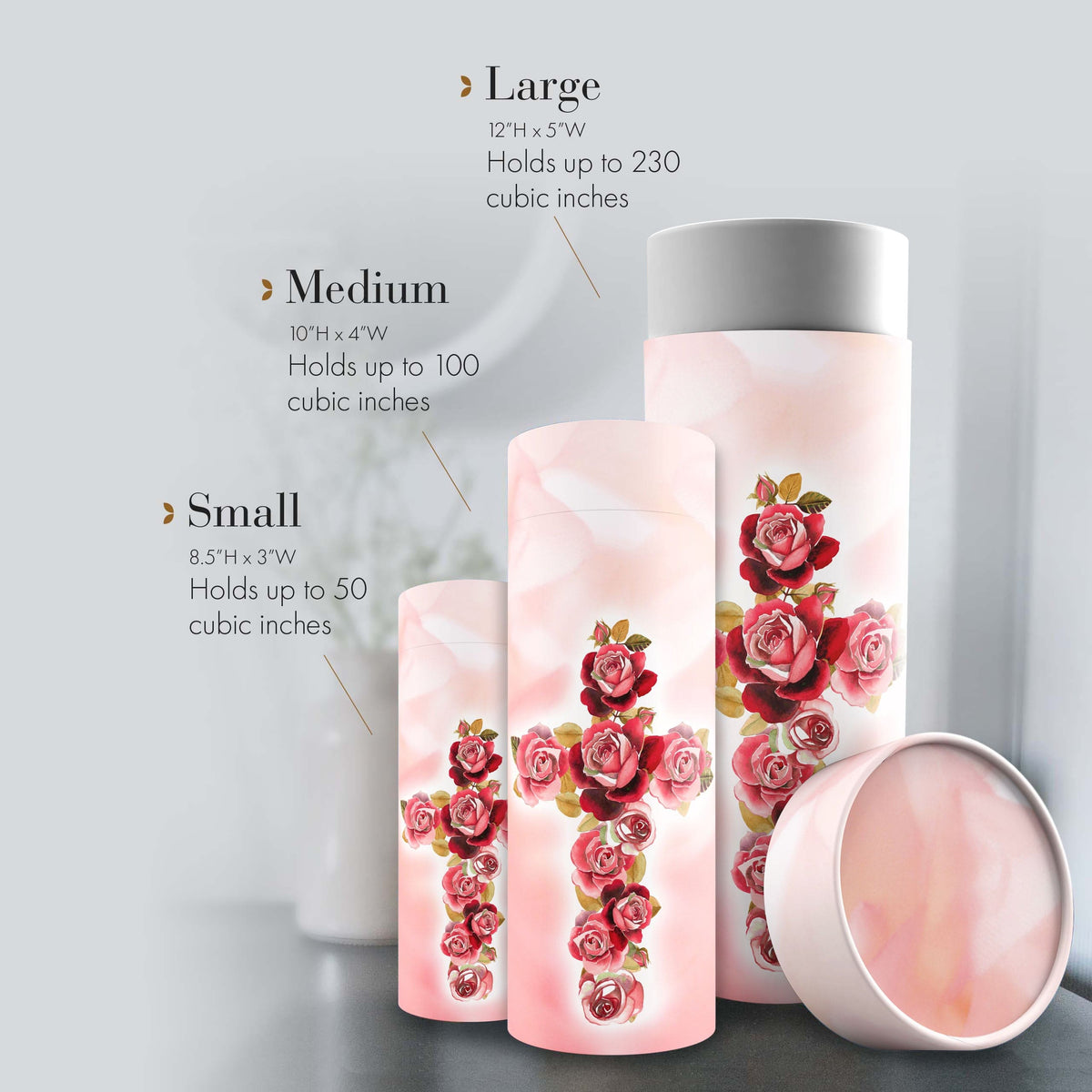 Commemorative Cremation Urns Holy Roses - Biodegradable &amp; Eco Friendly Burial or Scattering Urn / Tube