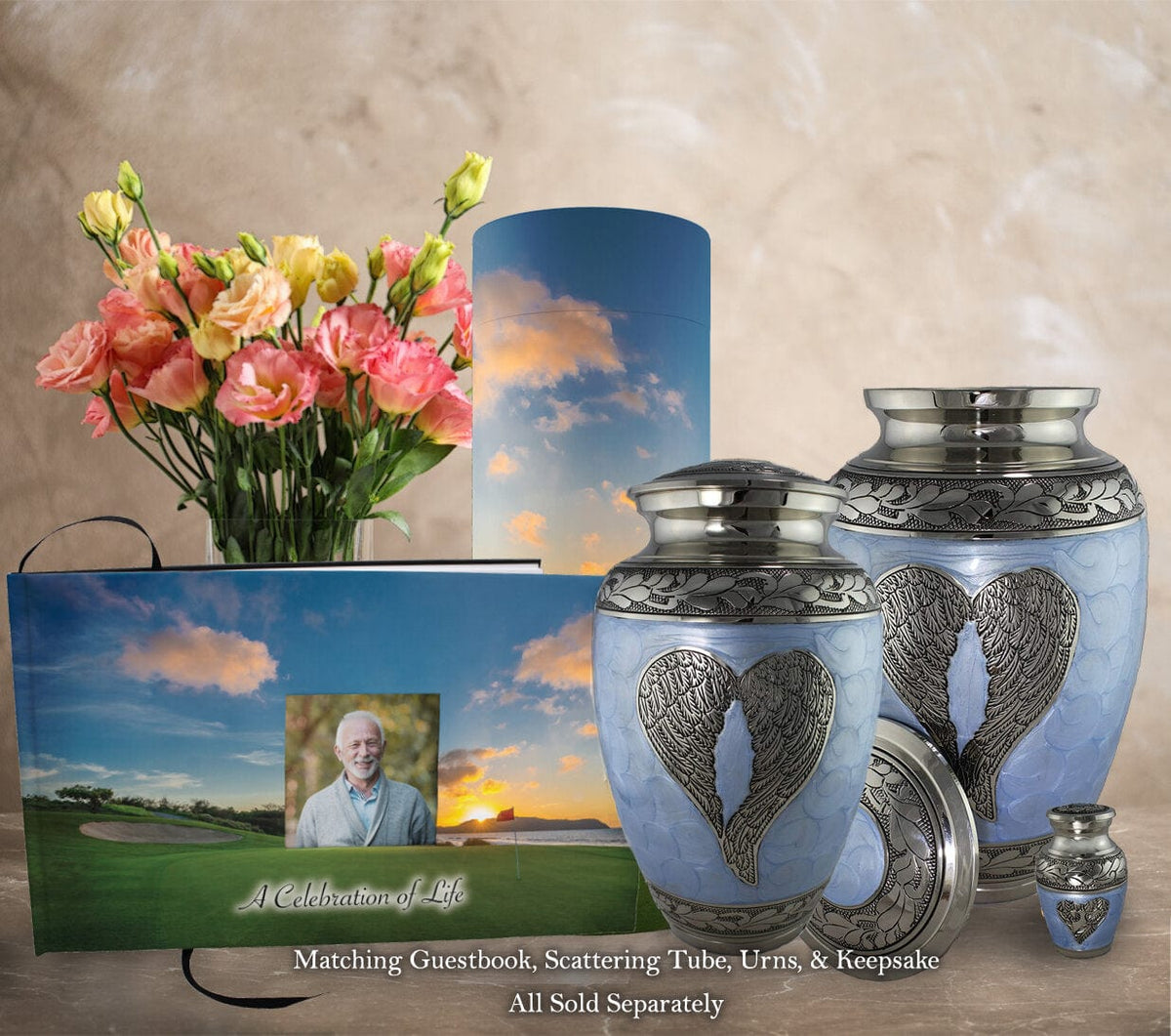 Commemorative Cremation Urns Home &amp; Garden 19th Hole Golf Matching Themed &#39;Celebration of Life&#39; Guest Book for Funeral or Memorial Service