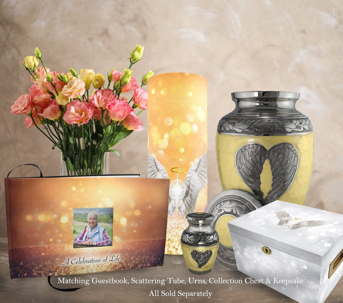 Commemorative Cremation Urns Home &amp; Garden Guardian Angel (Gold) Matching Themed &#39;Celebration of Life&#39; Guest Book for Funeral or Memorial Service