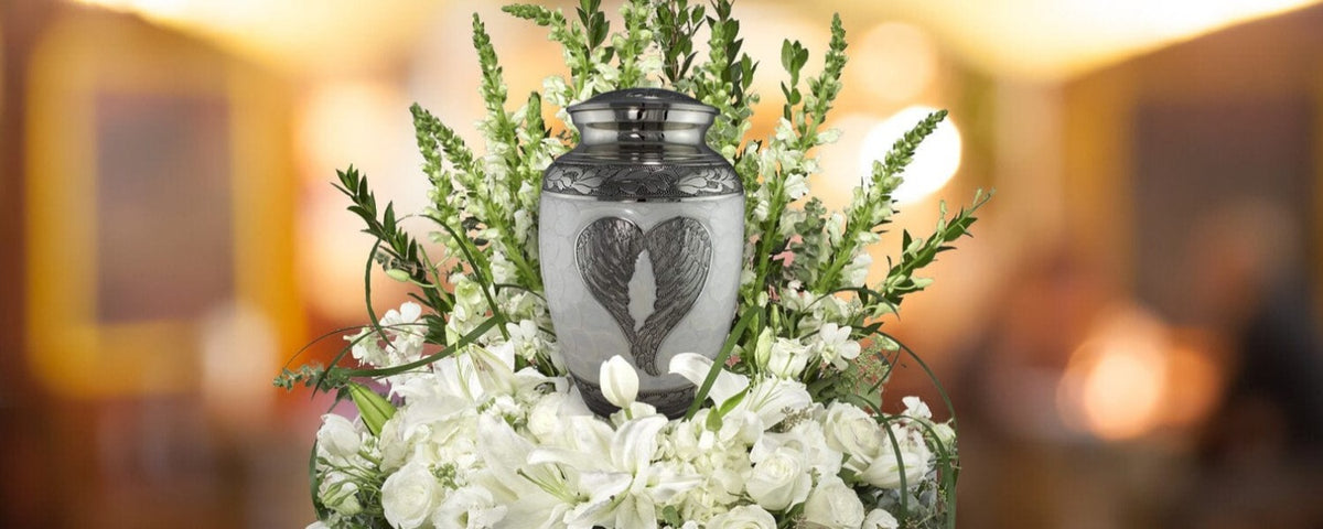 Commemorative Cremation Urns Home &amp; Garden Loving Angel Wings - White Cremation Urn