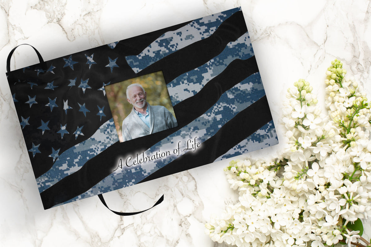 Commemorative Cremation Urns Home &amp; Garden Matching Funeral Guest Book Blue Camouflage Flag Military Cremation Urn
