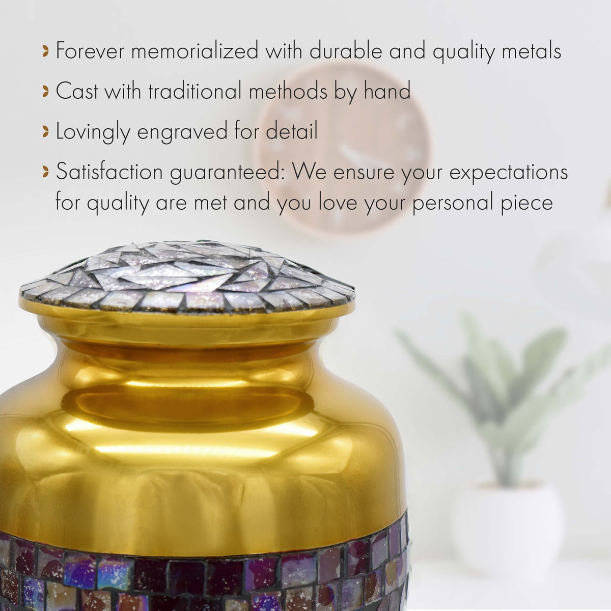 Commemorative Cremation Urns large Gold Cracked Glass Mosaic Cremation Urn