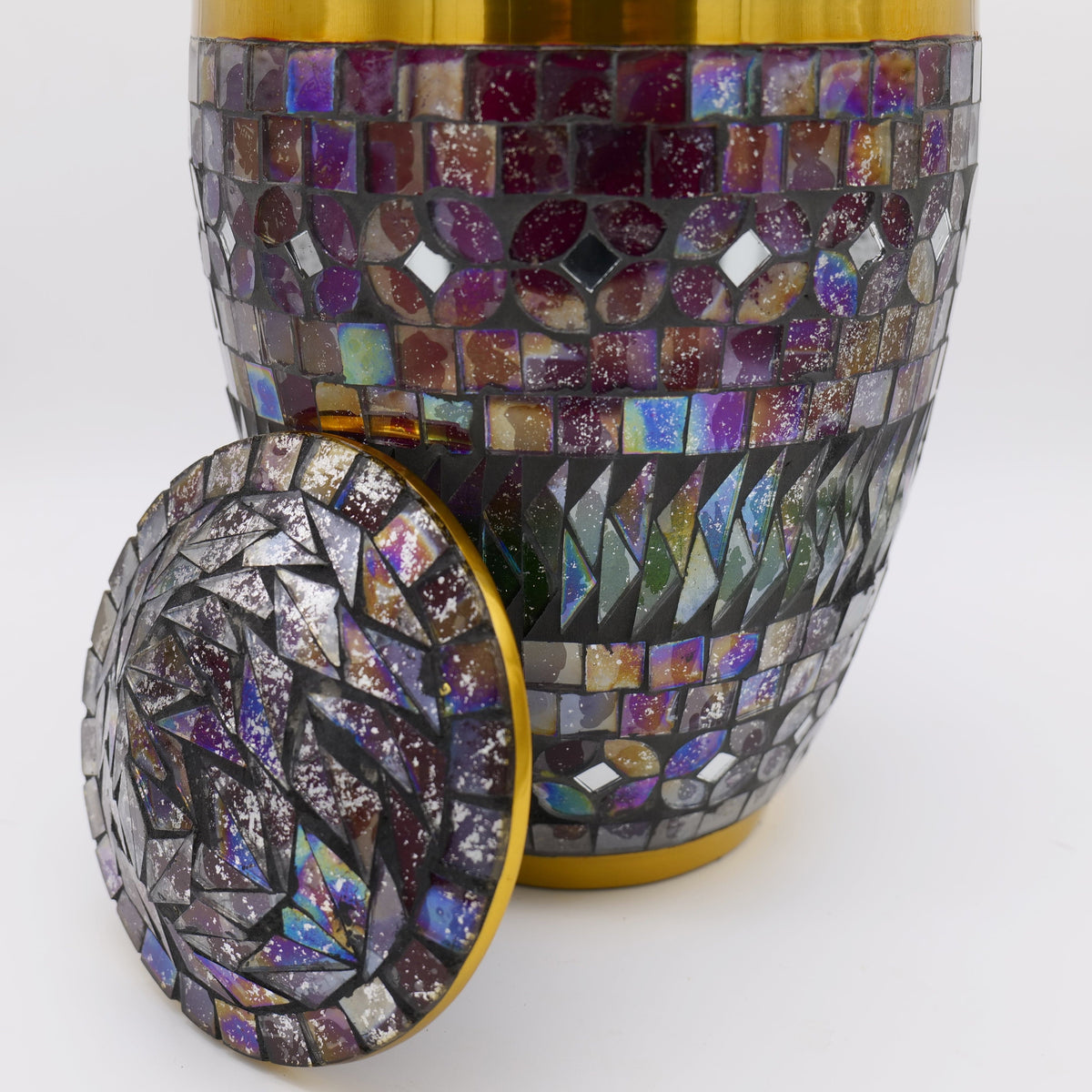 Commemorative Cremation Urns large Gold Cracked Glass Mosaic Cremation Urn