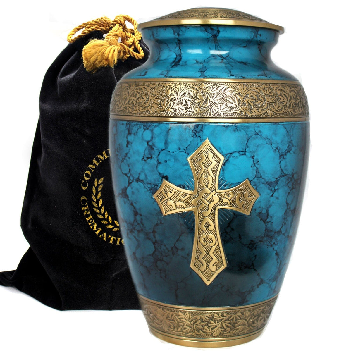 Commemorative Cremation Urns Large Love of Christ Mediterranean Blue Cremation Urn