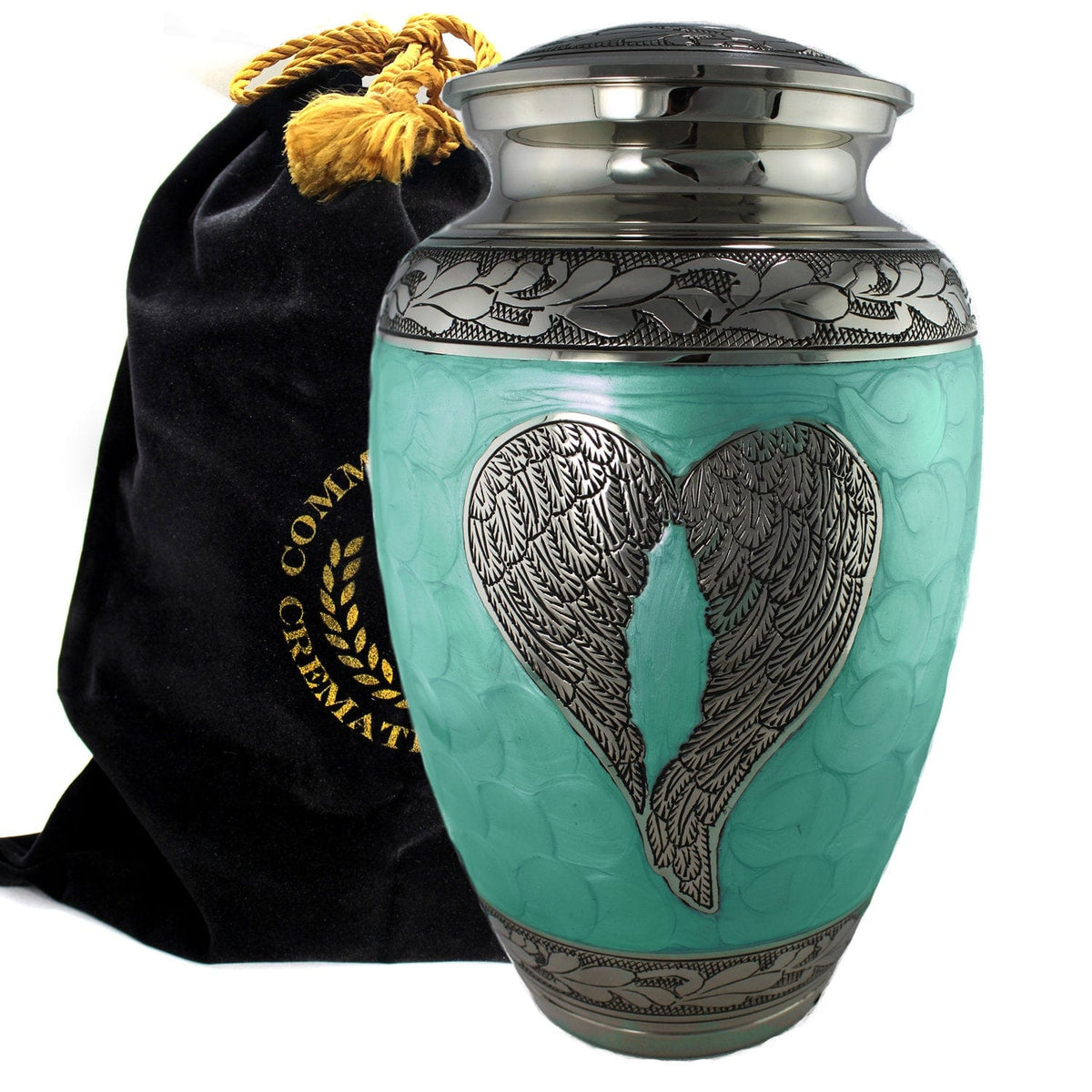 Commemorative Cremation Urns Large Mint Loving Angel Wings Cremation Urn