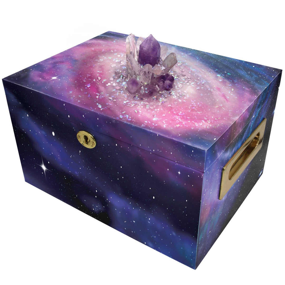 Commemorative Cremation Urns Limited Edition Crystal Galaxy with Genuine Amethyst and Quartz Memorial Collection Chest Cremation Urn