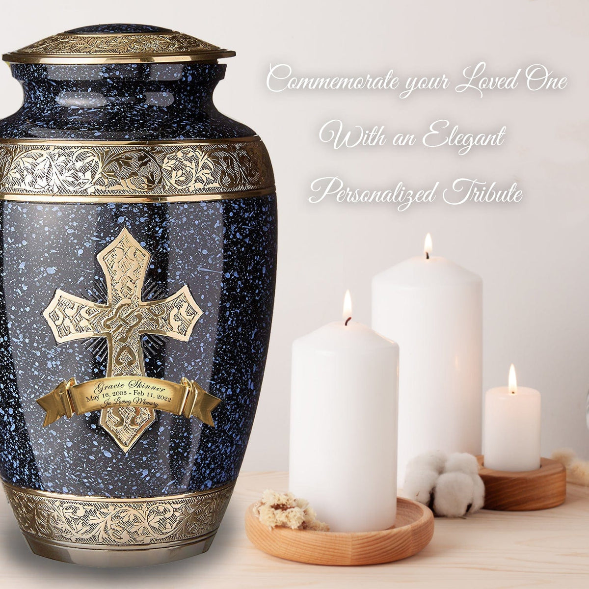 Commemorative Cremation Urns Love of Christ Black Cross Cremation Urns
