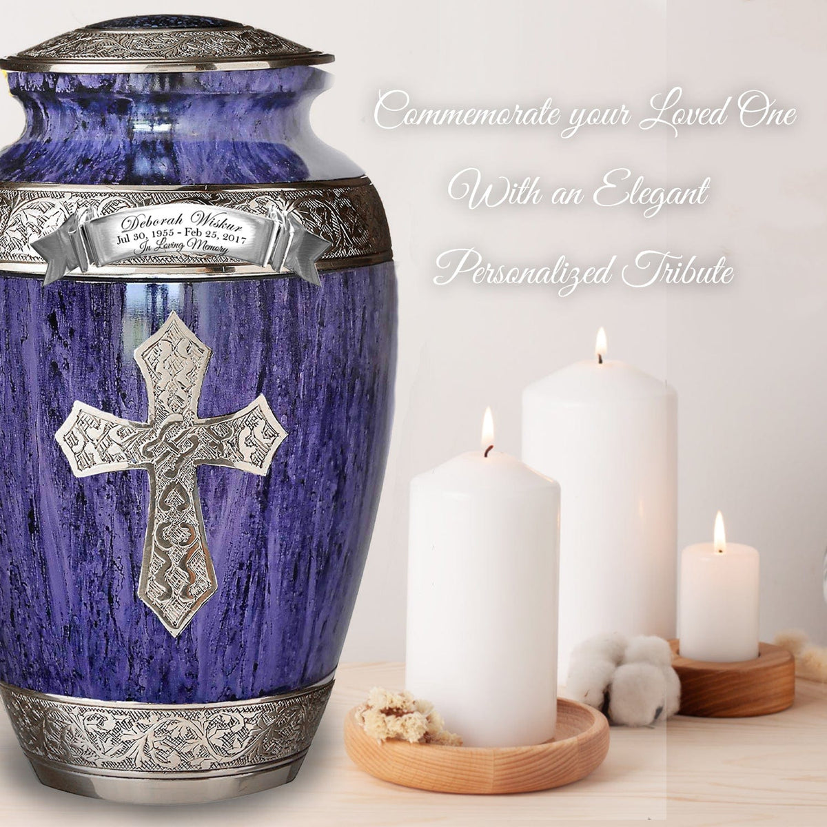 Commemorative Cremation Urns Love of Christ Purple Cross Cremation Urns
