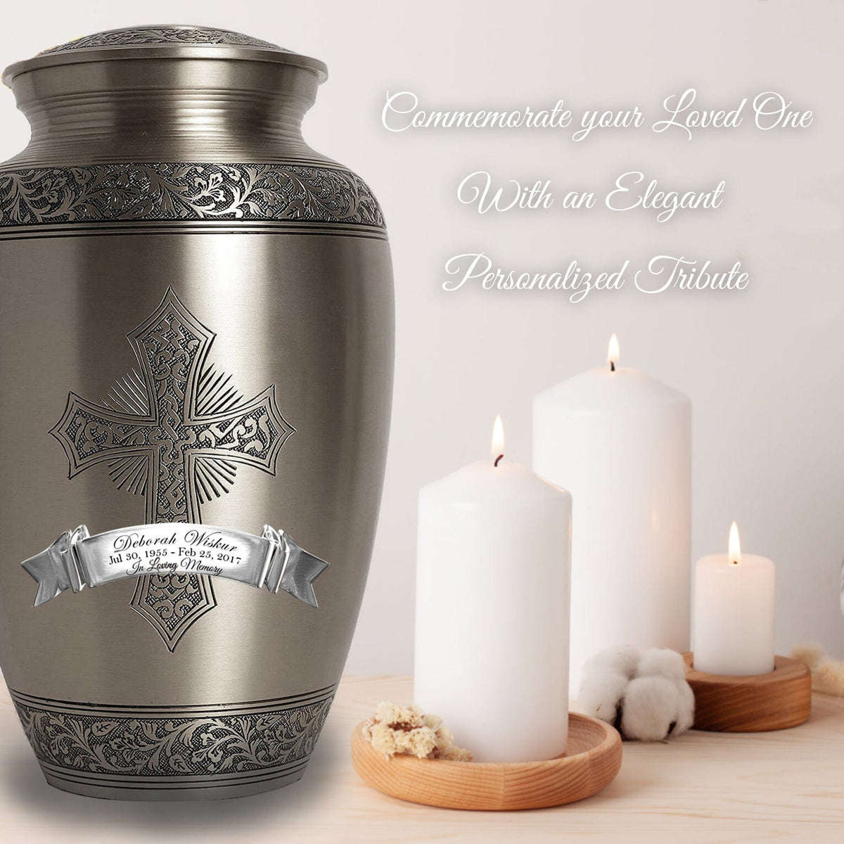 Commemorative Cremation Urns Love of Christ Silver Cross Cremation Urns