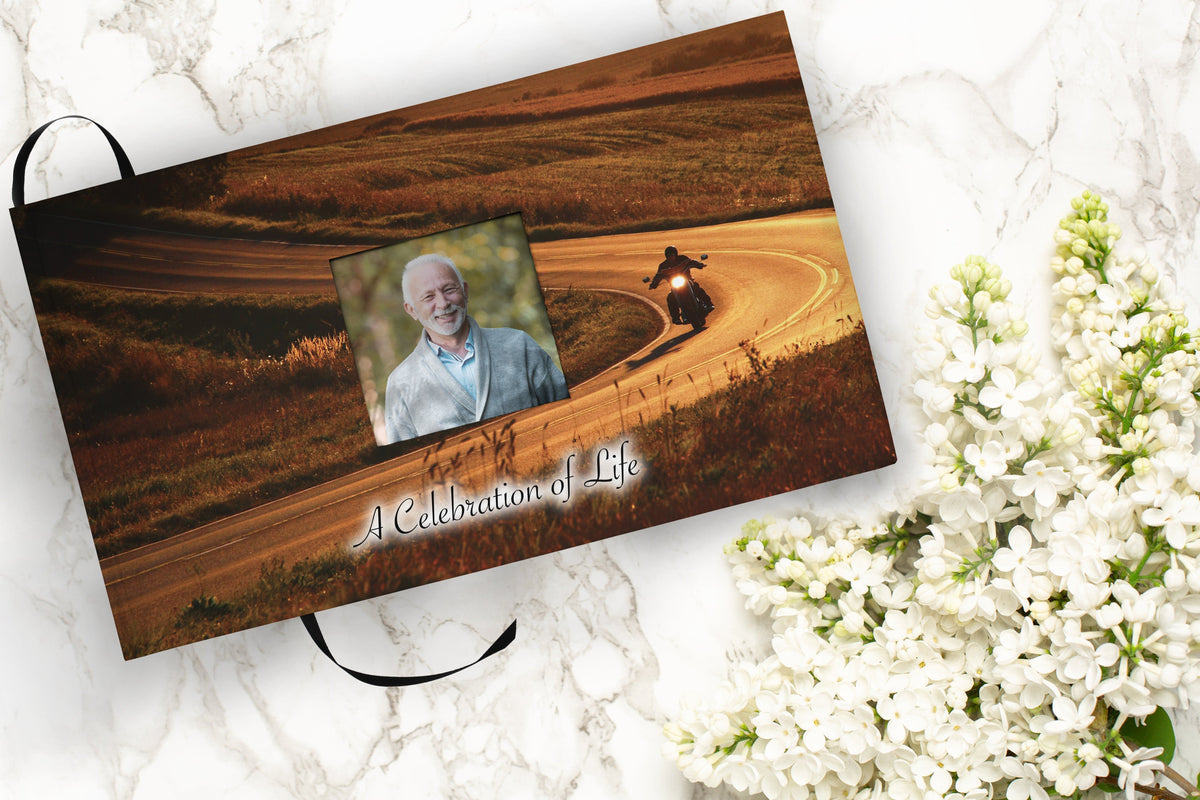Commemorative Cremation Urns Matching Funeral Guest Book Highway to Heaven Motorcycle Cremation Urn
