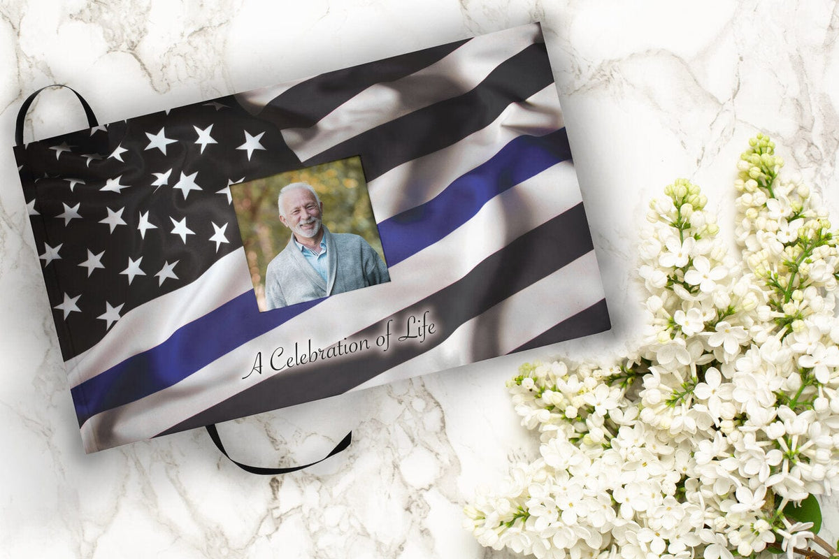 Commemorative Cremation Urns Matching Funeral Guestbook Blue Line Police and Law Enforcement Flag Cremation Urn