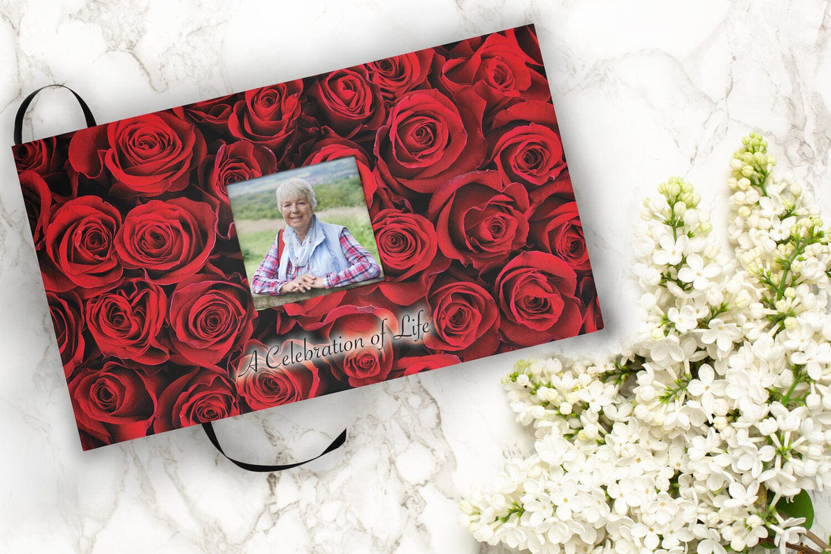 Commemorative Cremation Urns Matching Funeral Guestbook Crimson Rose Cremation Urn