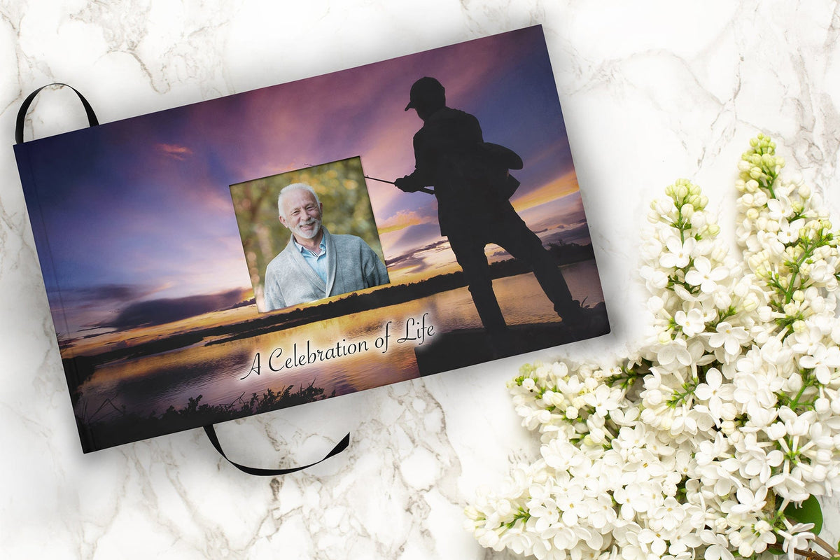Commemorative Cremation Urns Matching Guestbook Gone Fishing Biodegradable &amp; Eco Friendly Burial or Scattering Urn / Tube