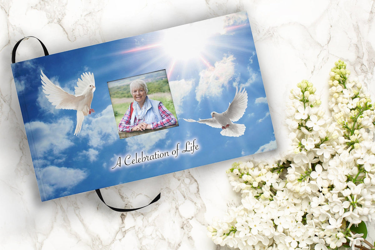Commemorative Cremation Urns Matching Guestbook Holy Doves - Biodegradable &amp; Eco Friendly Burial or Scattering Urn / Tube