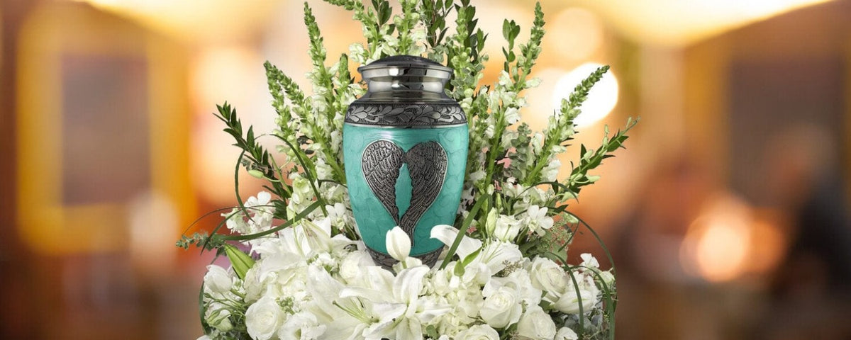 Commemorative Cremation Urns Mint Loving Angel Wings Cremation Urn
