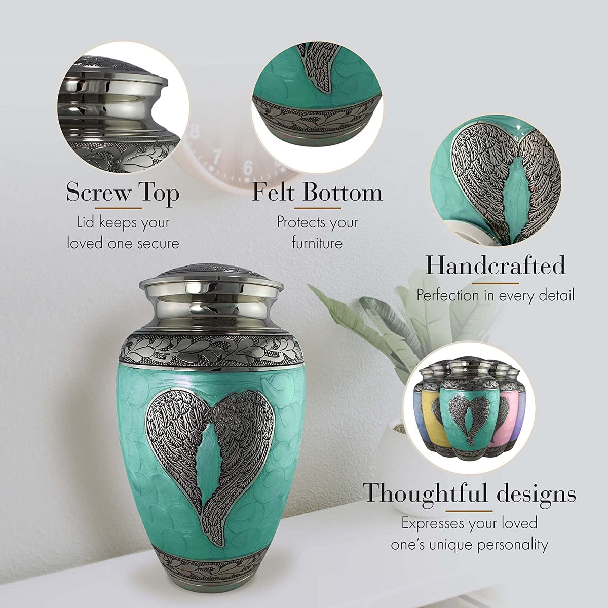 Commemorative Cremation Urns Mint Loving Angel Wings Cremation Urn