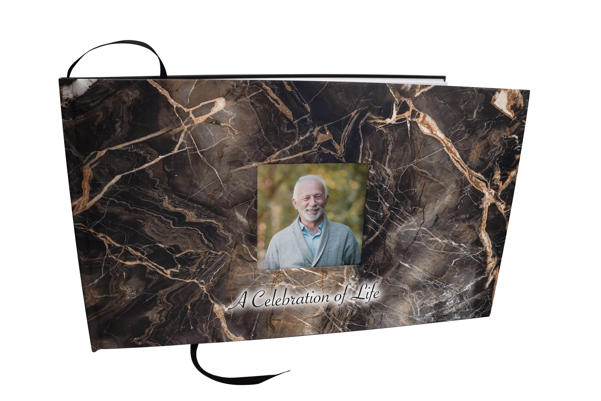 Commemorative Cremation Urns Mocha Marble Matching Themed 'Celebration of Life' Guest Book for Funeral or Memorial Service
