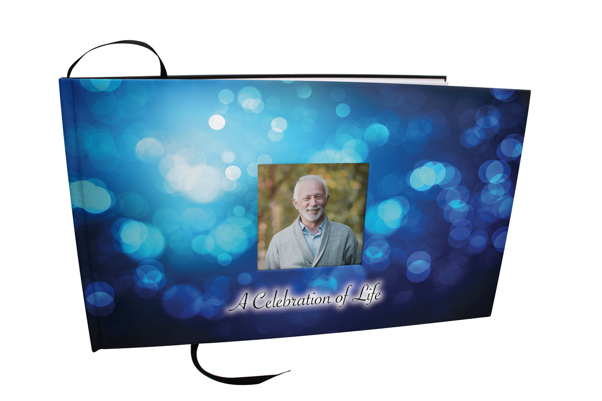 Commemorative Cremation Urns Moonstone Blue Matching Themed &#39;Celebration of Life&#39; Guest Book for Funeral or Memorial Service