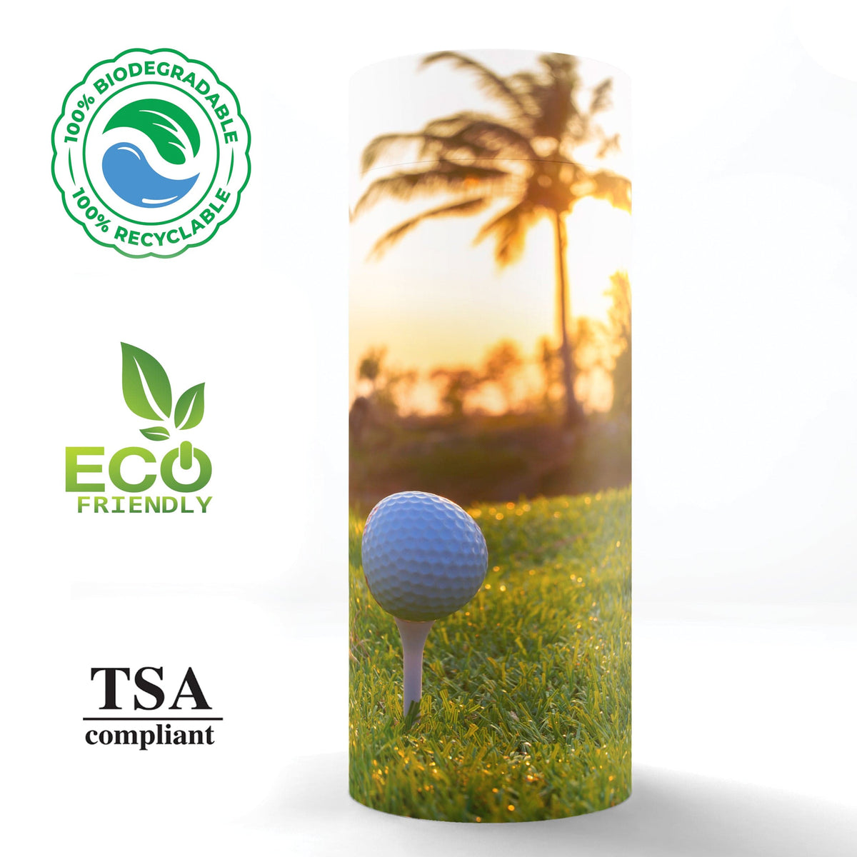 Commemorative Cremation Urns One More Round of Golf Biodegradable &amp; Eco Friendly Burial or Scattering Urn / Tube