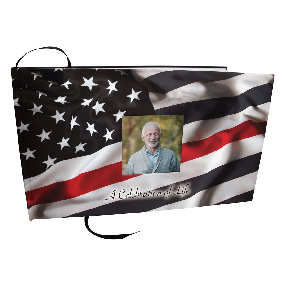 Commemorative Cremation Urns Red Line Flag Firefighter Matching Themed &#39;Celebration of Life&#39; Guest Book for Funeral or Memorial Service