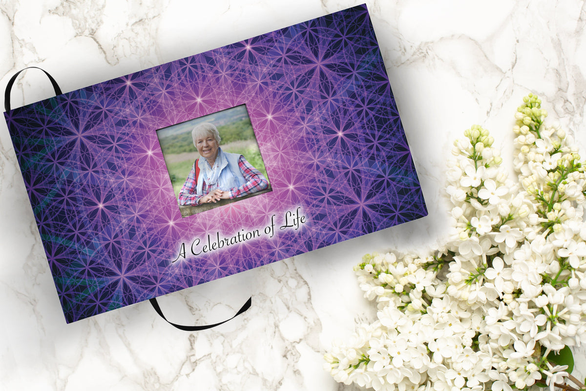 Commemorative Cremation Urns Seed of Life Matching Themed &#39;Celebration of Life&#39; Guest Book for Funeral or Memorial Service