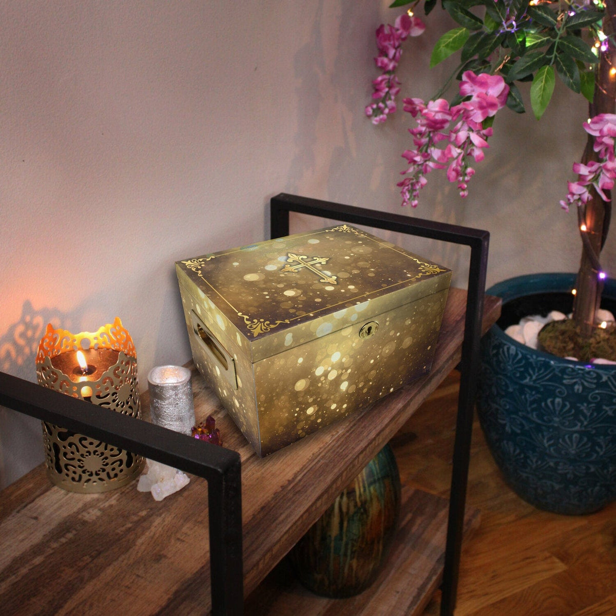 Commemorative Cremation Urns Shining His Light (Gold) Memorial Collection Chest Cremation Urn
