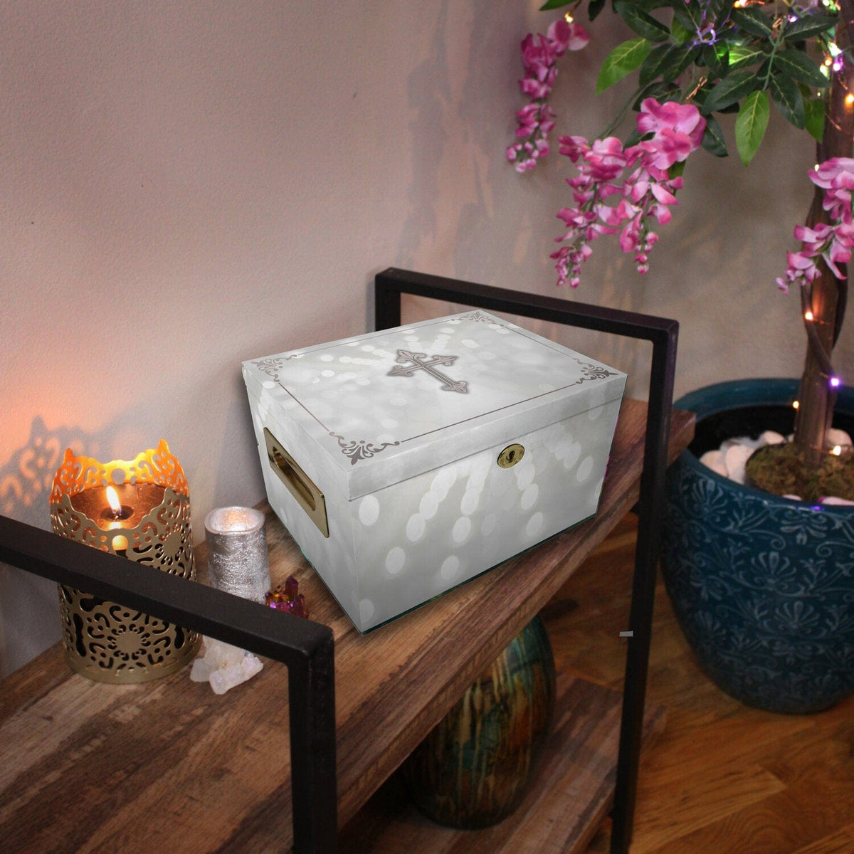 Commemorative Cremation Urns Shining His Light (Silver) Memorial Collection Chest Cremation Urn