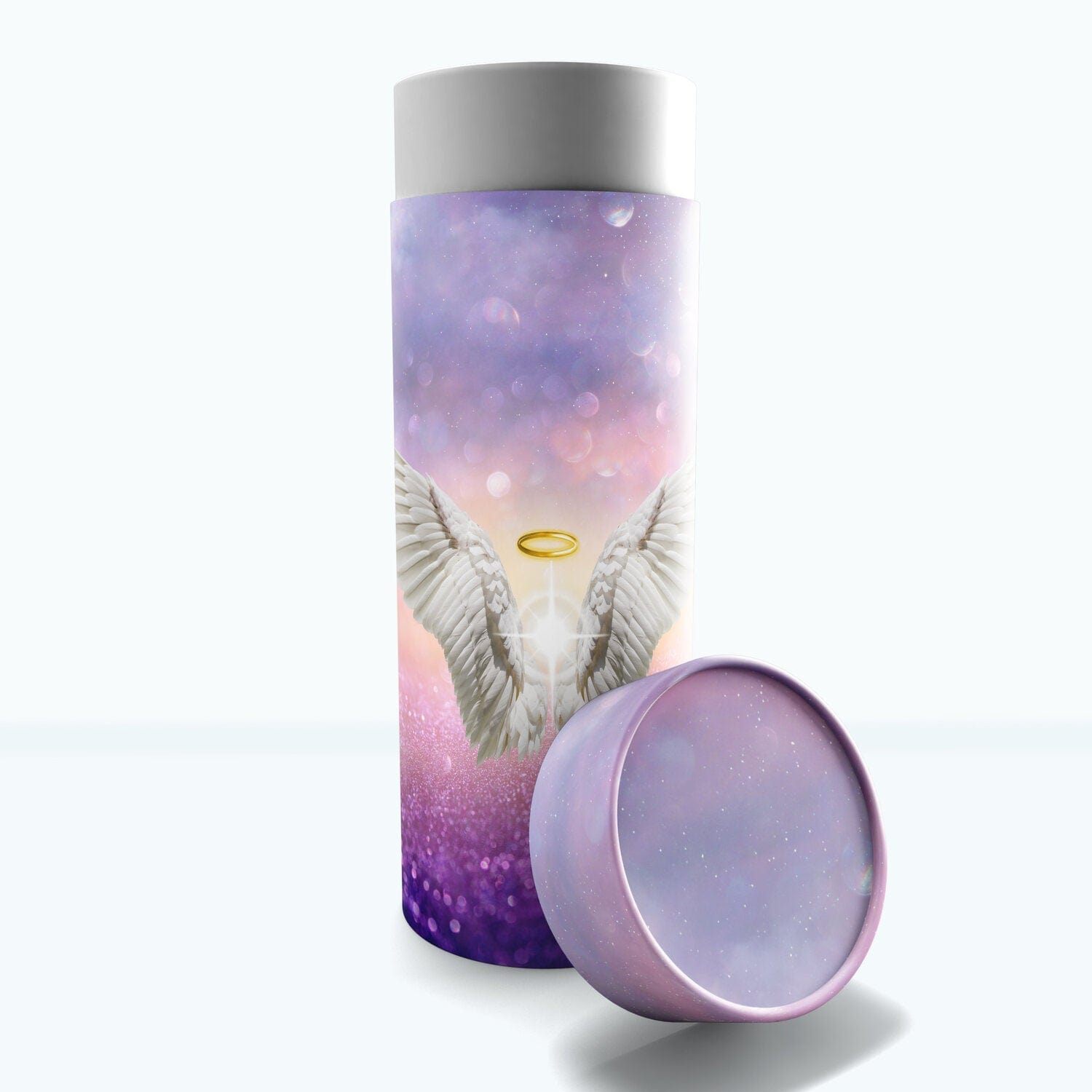 Commemorative Cremation Urns Small Guardian Angel (Purple) - Biodegradable & Eco Friendly Burial or Scattering Urn / Tube