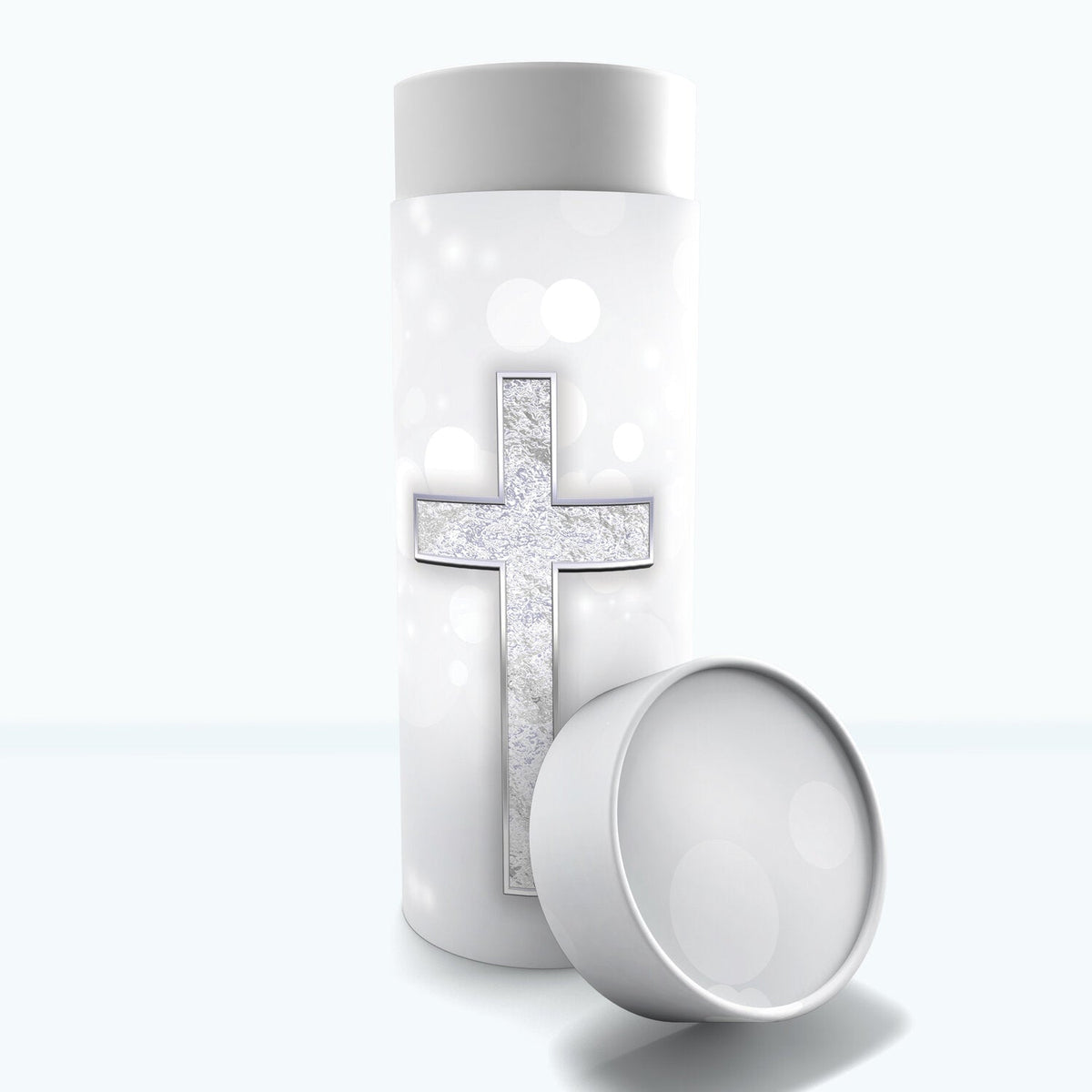 Commemorative Cremation Urns Small Silver Cross Biodegradable &amp; Eco Friendly Burial or Scattering Urn / Tube