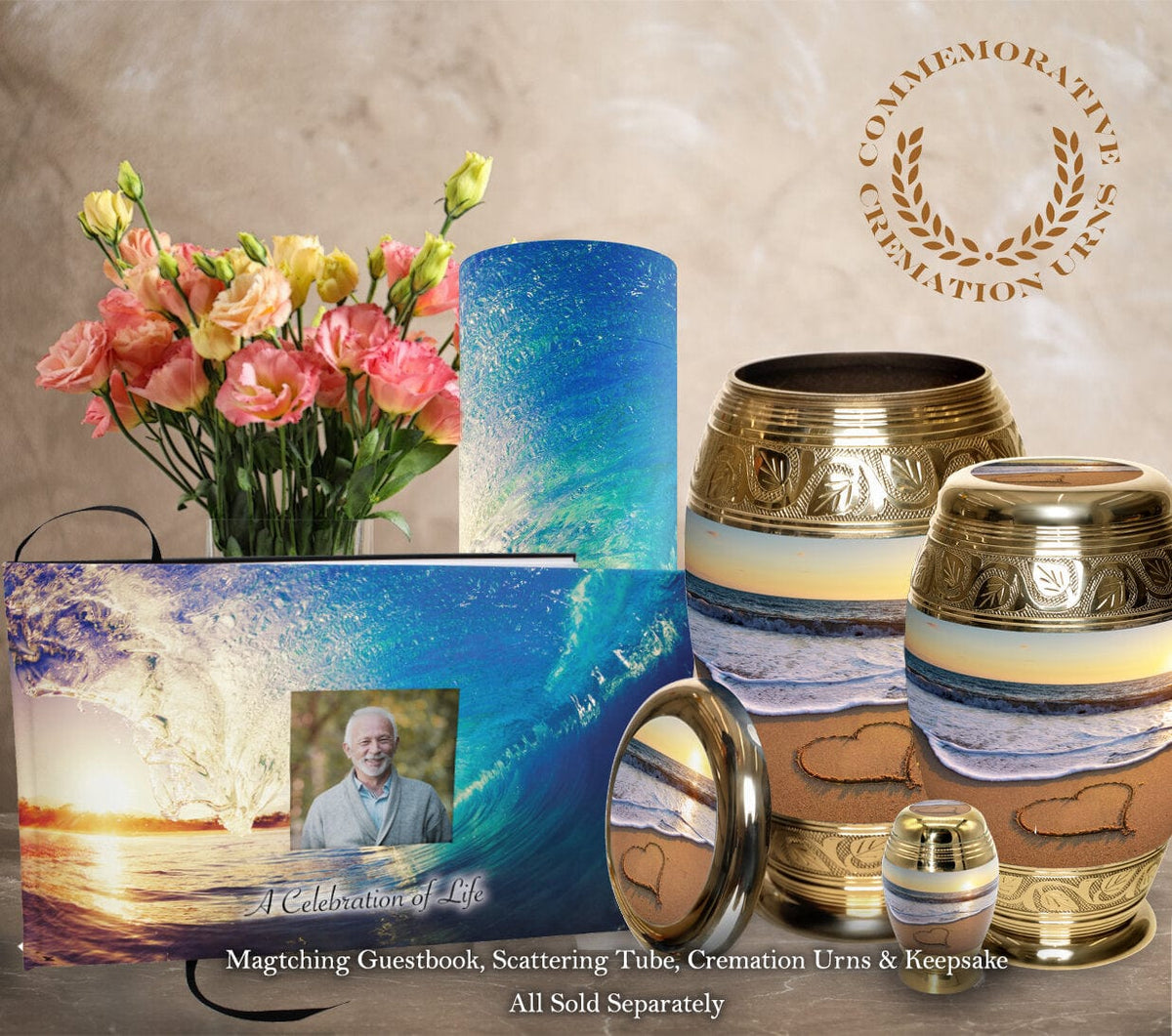 Commemorative Cremation Urns Soul Surfing Matching Themed &#39;Celebration of Life&#39; Guest Book for Funeral or Memorial Service