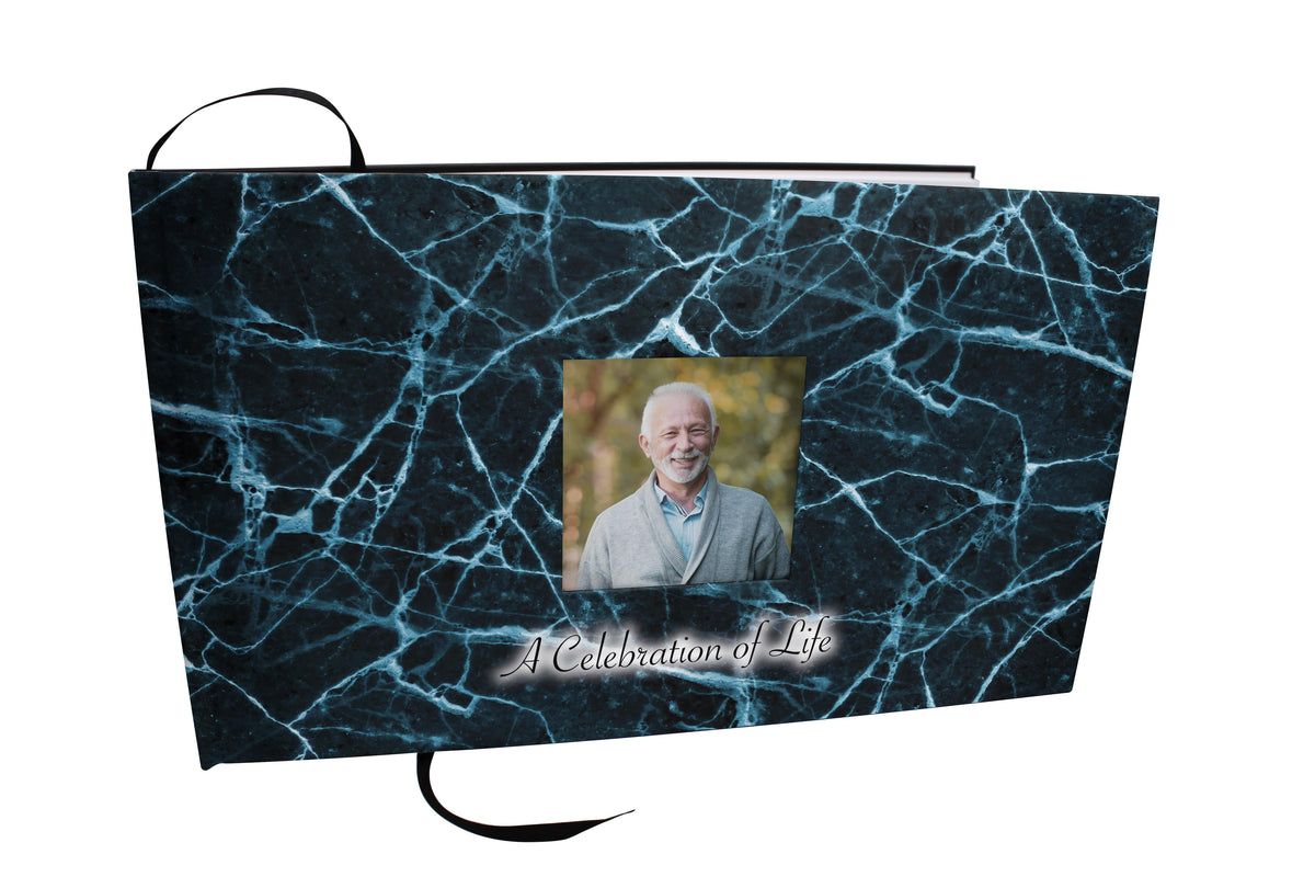 Commemorative Cremation Urns Teal Marble Matching Themed &#39;Celebration of Life&#39; Guest Book for Funeral or Memorial Service