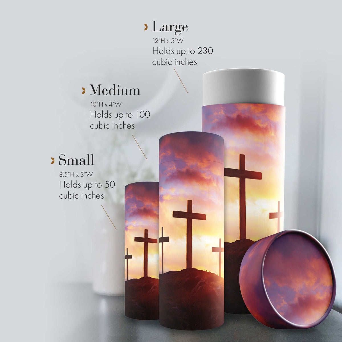 Commemorative Cremation Urns Three Crosses - Biodegradable &amp; Eco Friendly Burial or Scattering Urn / Tube