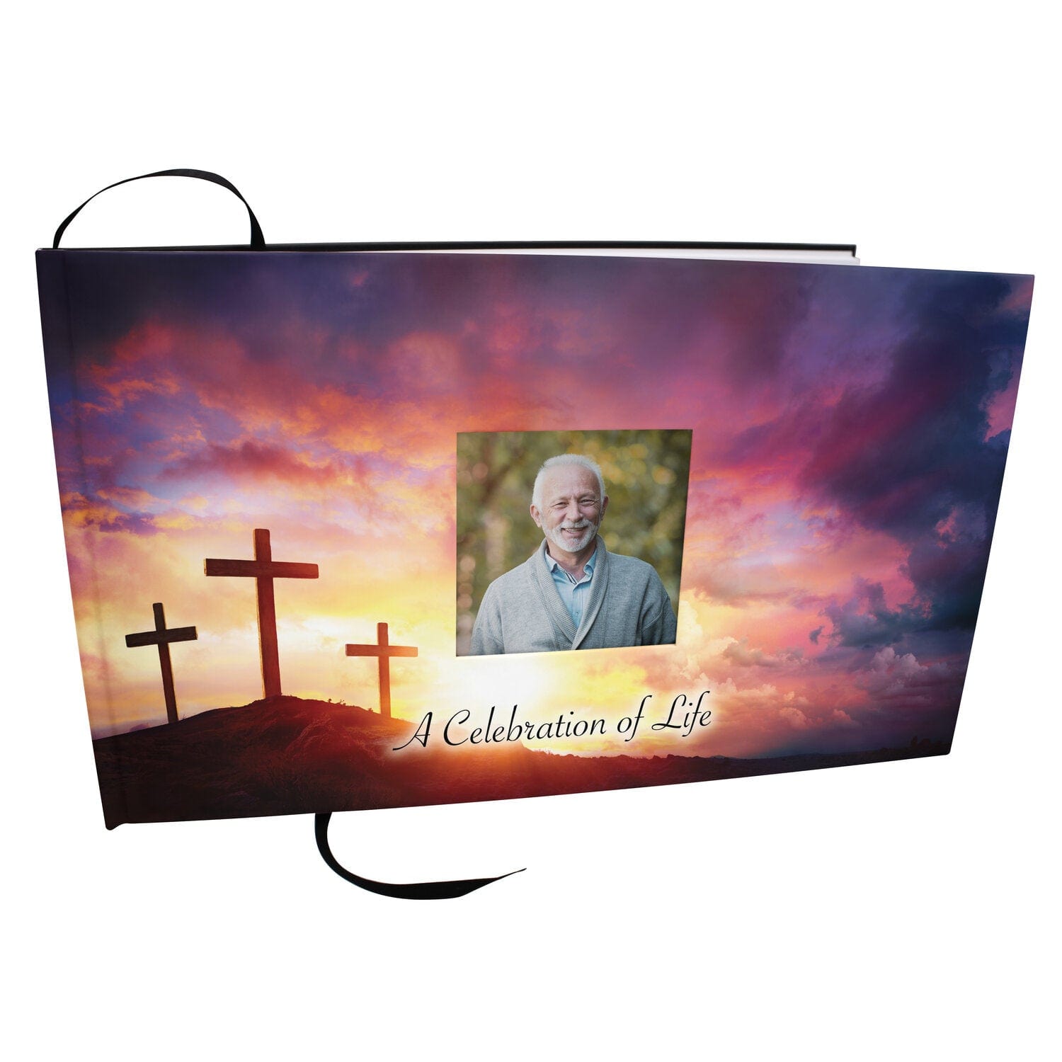 Commemorative Cremation Urns Three Crosses Matching Themed 'Celebration of Life' Guest Book for Funeral or Memorial Service
