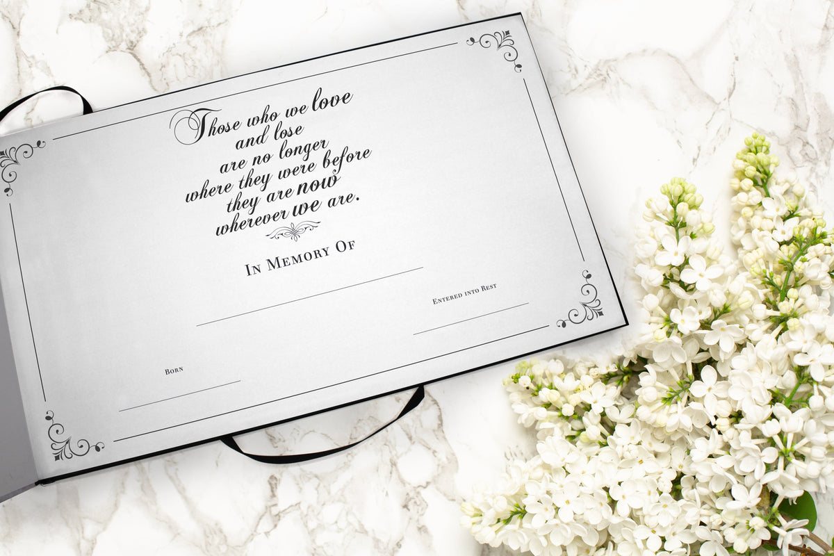 Commemorative Cremation Urns White Marble Matching Themed &#39;Celebration of Life&#39; Guest Book for Funeral or Memorial Service