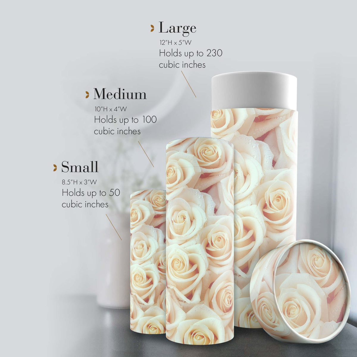 Commemorative Cremation Urns White Roses Biodegradable &amp; Eco Friendly Burial or Scattering Urn / Tube