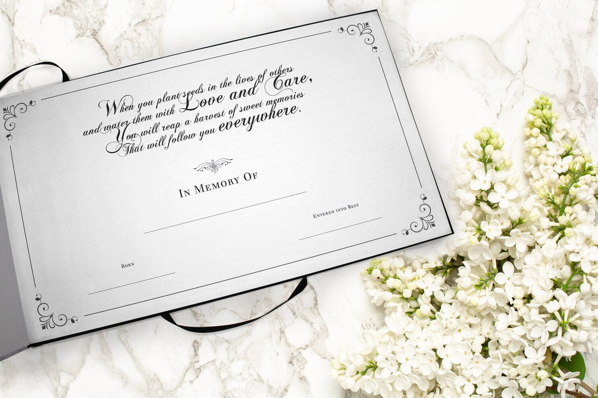 Commemorative Cremation Urns White Roses Matching Themed &#39;Celebration of Life&#39; Guest Book for Funeral or Memorial Service